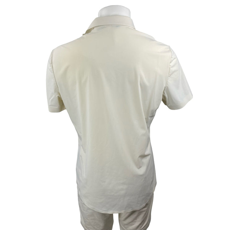 7 Diamonds Men's Cream Collared Short Sleeve Casual Work Button Down Shirt Top M