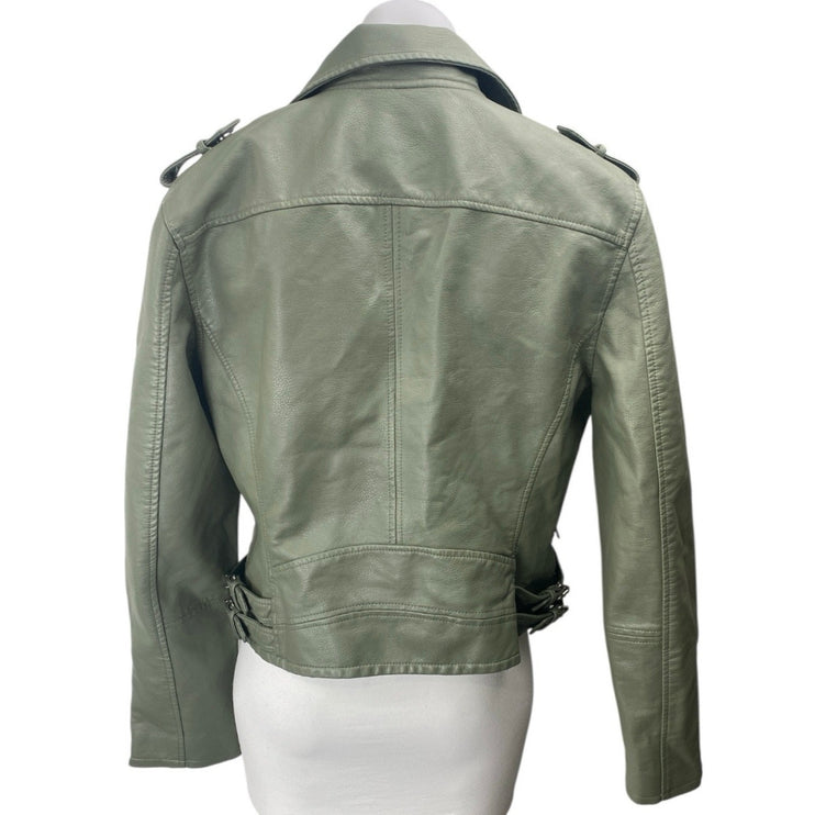Blank NYC Green Faux Leather Vegan Long Sleeve Biker Motorcyle Jacket Size L