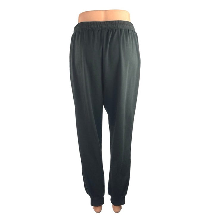 Women's Black Side Stripe Yoga Gym Athletic Activewear Jogger Trousers Pants L