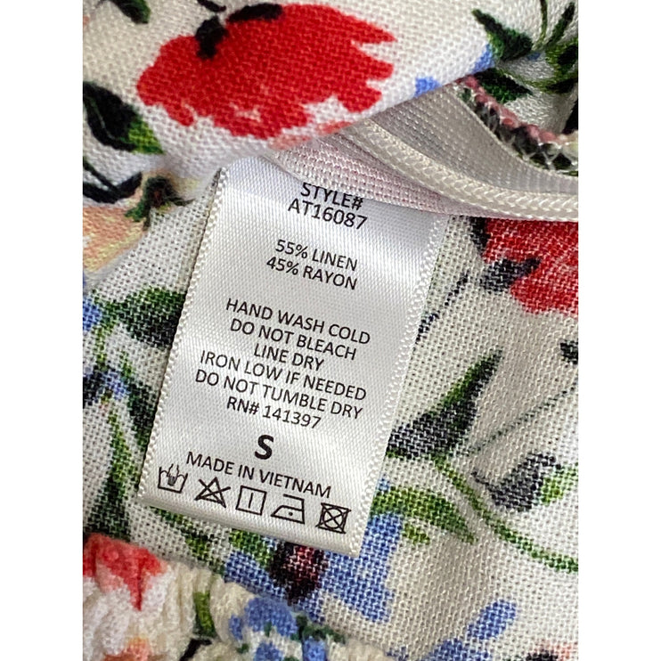 ASTR The Label Multicolor Floral Short Puff Sleeve Corset Bustier Blouse Top S