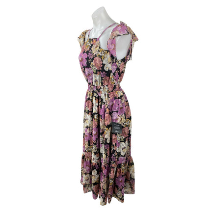 NEW Lulus Women's Multicolor Floral Smocked Cold Shoulder Midi A-Line Dress Sz S
