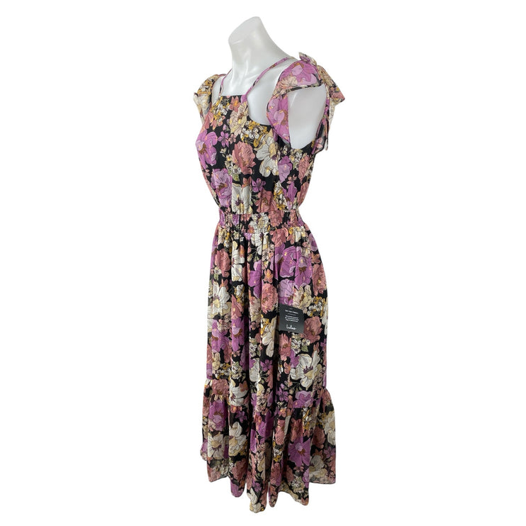 NEW Lulus Women's Multicolor Floral Smocked Cold Shoulder Midi A-Line Dress Sz S