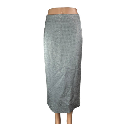 NEW Zara Women's Gary Shimmer Rhinestones Back Slit Maxi Straight Pencil Skirt S