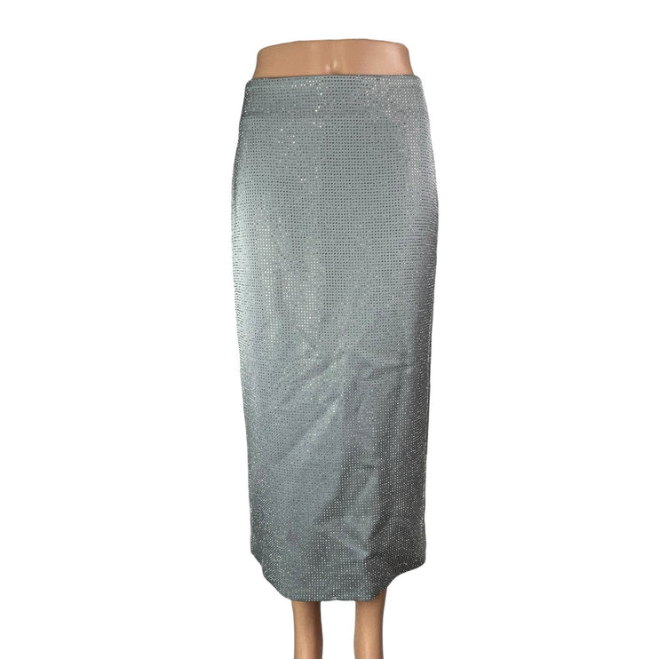 NEW Zara Women's Gary Shimmer Rhinestones Back Slit Maxi Straight Pencil Skirt S