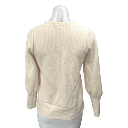 Madewell Cream Ribbed Knit Balloon Sleeve Button Up Cardigan Sweater Top Size XS