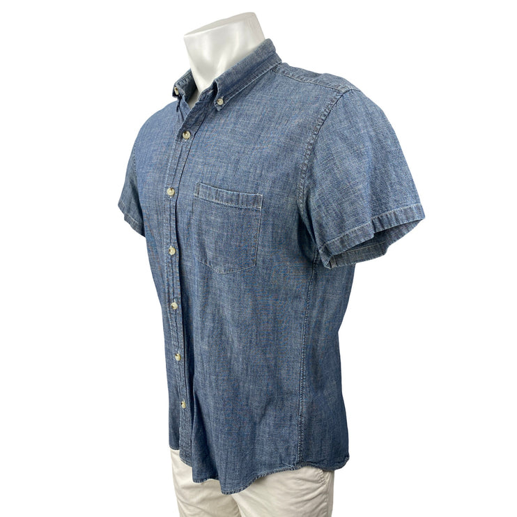 J.Crew Men's Blue Chambray Denim Jean Pocket Short Sleeve Button Up Shirt Top L