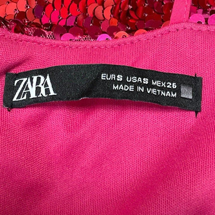 Zara Women's Pink Sequin Sparkly Sleeveless Square Neck Cami Mini Tank Dress S