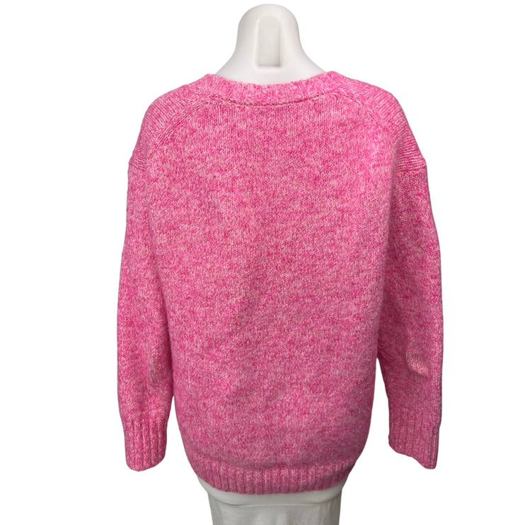 Zara Women's Pink Wool Alpaca Knitted V-neck Long Sleeve Pullover Sweater Top M