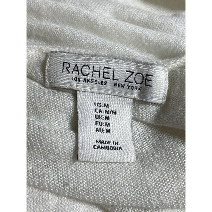 Rachel Zoe Womens White Linen Long Sleeve Longline Duster Cardigan Sweater Top M