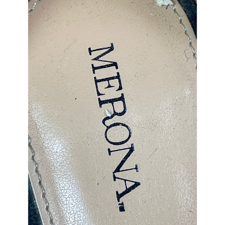 Merona Lulu Women's Black Suede Ankle Strap Open Toe High Block Heels Sandals 9