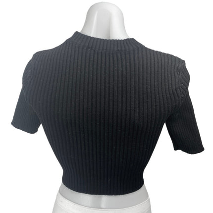Zara Women's Black Rib Knit short Sleeve High Neck Stretch Cropped Sweater Top S