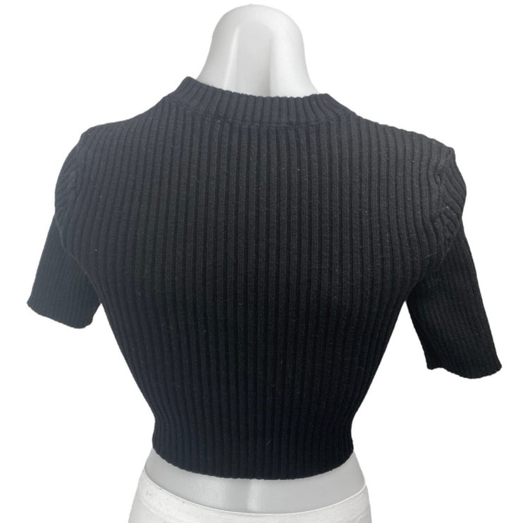 Zara Women's Black Rib Knit short Sleeve High Neck Stretch Cropped Sweater Top S