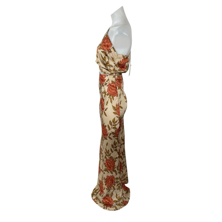 NEW Reverse Showpo Abagail Beige Floral One Shoulder CutOut Maxi Bodycon Dress S