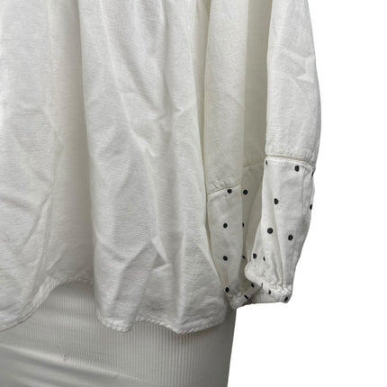 Neem Women's White Long Sleeve Smocked Mock Neck Peplum Blouse Top Size XS/S