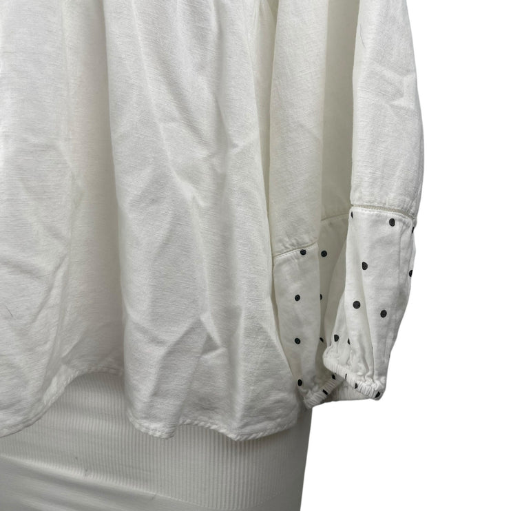 Neem Women's White Long Sleeve Smocked Mock Neck Peplum Blouse Top Size XS/S