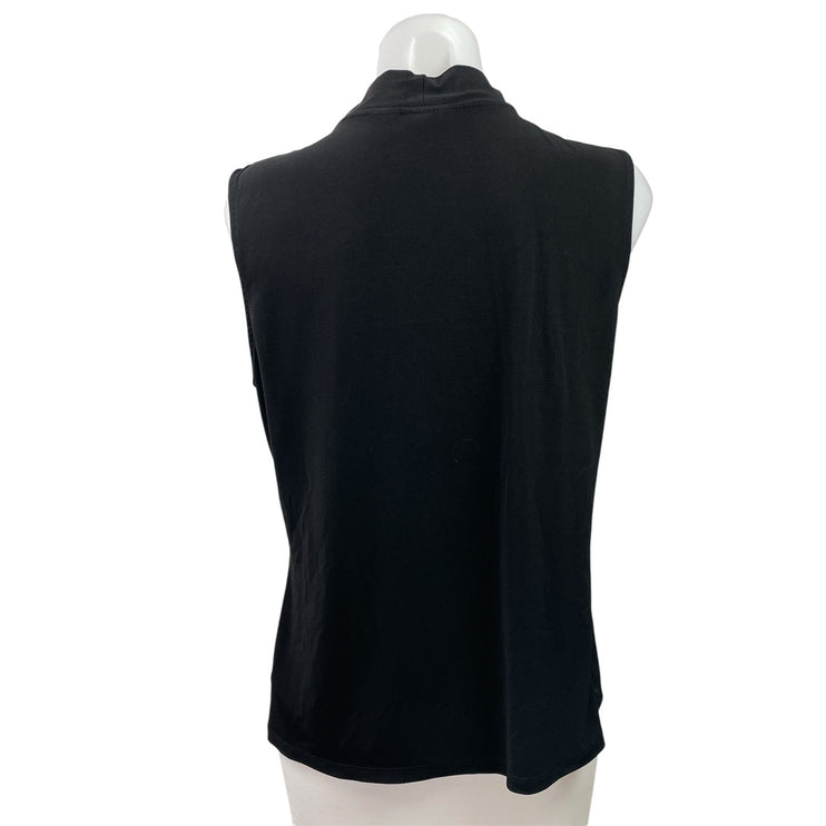 Tahari Women's Black Tie Neck Bow Sleeveless Tank Shirt Work Blouse Top Size L