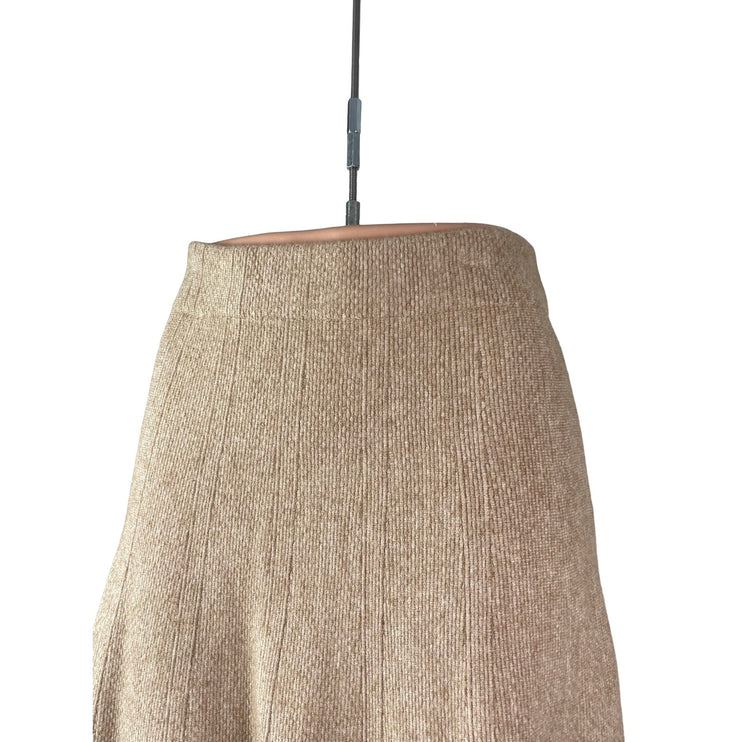 NEW Commense Beige Knit High Waisted A Line Flare Pleated Midi Skirt Size S