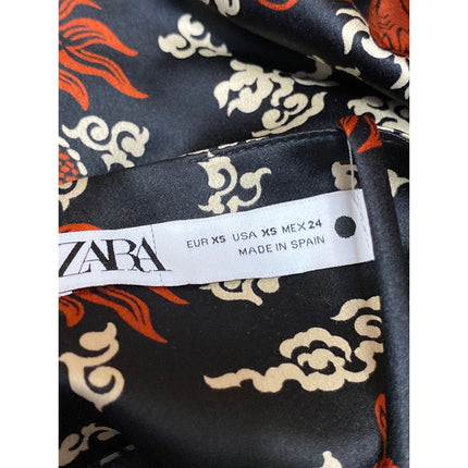 Zara Black Silk Satin Dragon Sleeveless Cami Camisole Tank Mini Slip Dress Sz XS