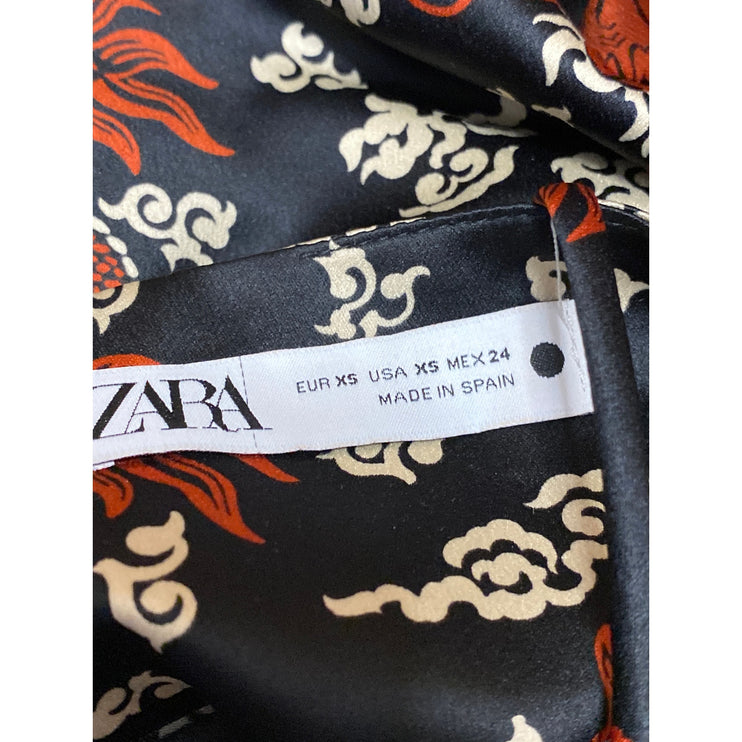 Zara Black Silk Satin Dragon Sleeveless Cami Camisole Tank Mini Slip Dress Sz XS