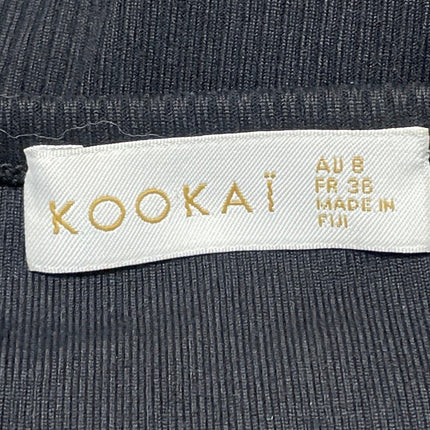 Kookai Women's Black Ribbed Knit Halter Twist Front V Neck Blouse Top Size 8