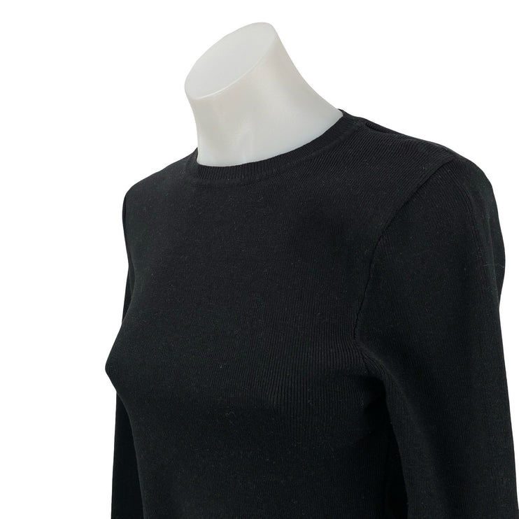 Zara Women's Black Long Sleeve Ribbed Knit Crew Neck Cropped Sweater Top Size L