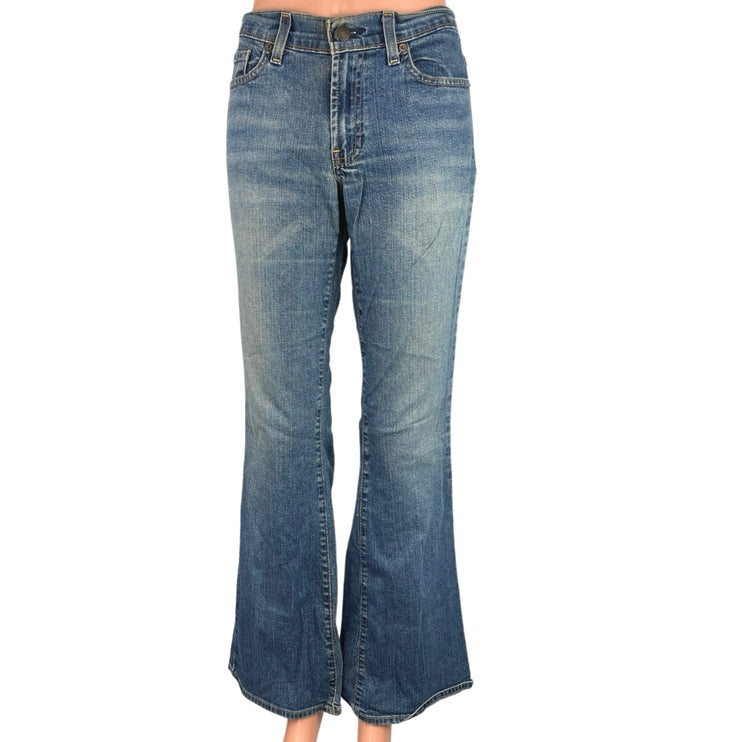 Old Navy Blue Medium Wash Faded Mid Rise Denim Ankle Flare Jeans Size 8