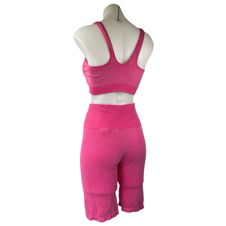 Pangaia Pink Sleeveless Activewear Gym Sports Bra & Biker Shorts Matching Set L