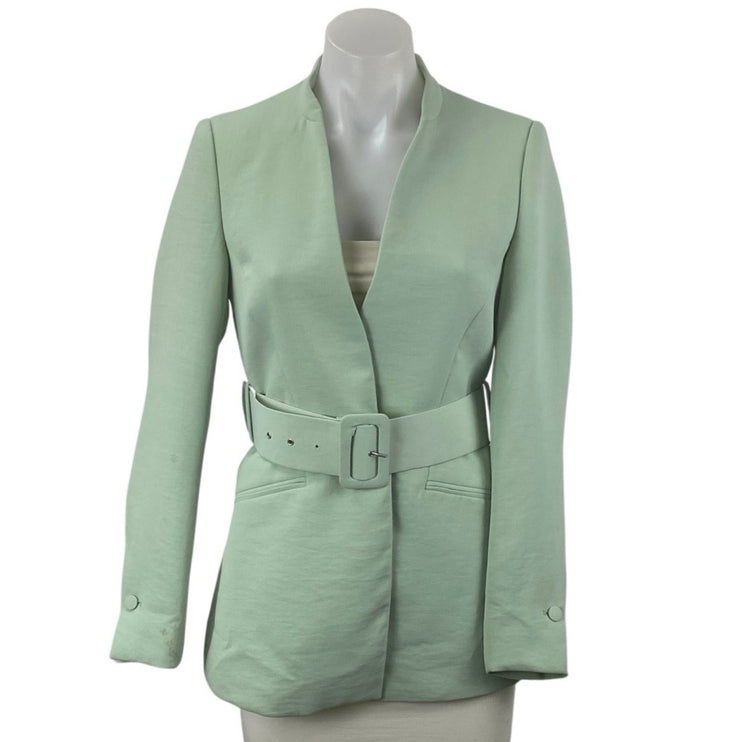 Zara Green Long Sleeve V Neck Belted Single Breasted Blazer Coat Jacket Top Sz S