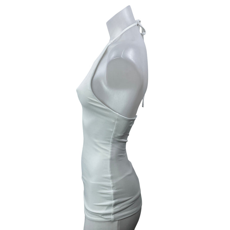 Aritzia Contour Women's White Sleeveless Ribbed Tie Halter Neck Tank Top Size XS