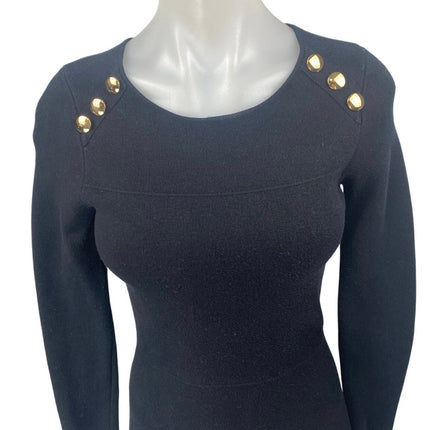 Zara Womens Black Gold Button Long Sleeve Knit Mini A Line Sweater Dress Size S