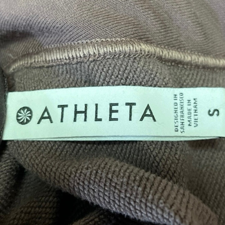 Athleta Recover Brown Mauve Drawstring Pullover Zip Pockets Hoodie Sweatshirt  S