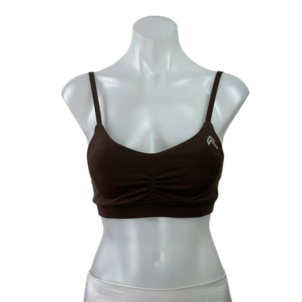 Oner Active Brown Cinch Scoop Neck Yoga Workout Athletic Sports Bra Crop Top S