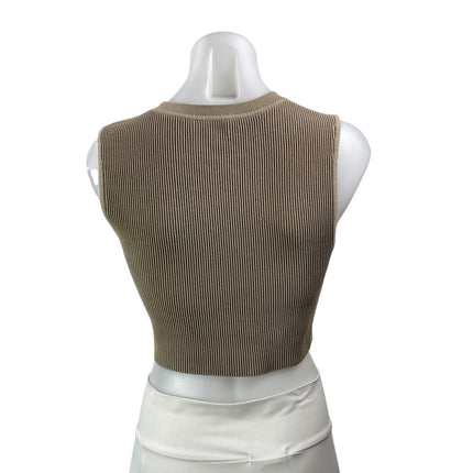 Aritzia Babaton Sculpt Womens Taupe Sleeveless Knit Muscle Cropped Tank Top Sz M