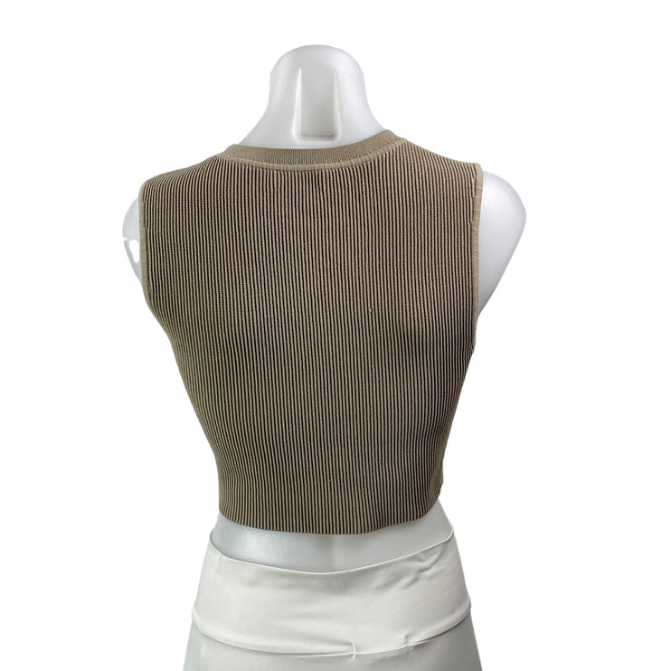 Aritzia Babaton Sculpt Womens Taupe Sleeveless Knit Muscle Cropped Tank Top Sz M