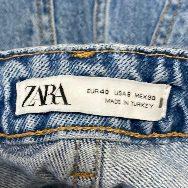 Zara Women's Blue High Waisted Relaxed Fit Straight Leg Denim Jeans Size 8