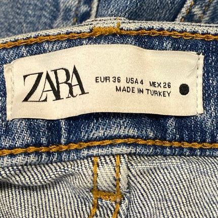 Zara The Dreed Flare Blue High Rise Medium Wash Raw Hem Crop Denim Jeans Size 4