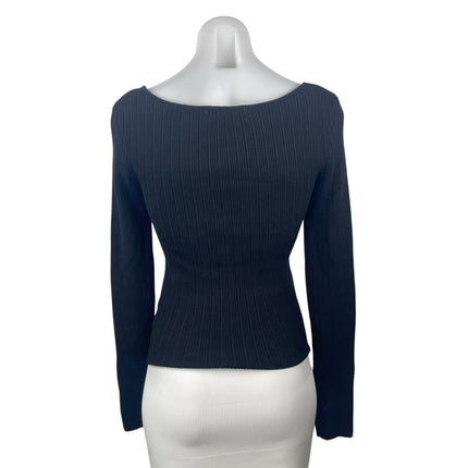 Urban Outfitters Black Rib Knit Square Neck Long Sleeve Crop Sweater Top Size L
