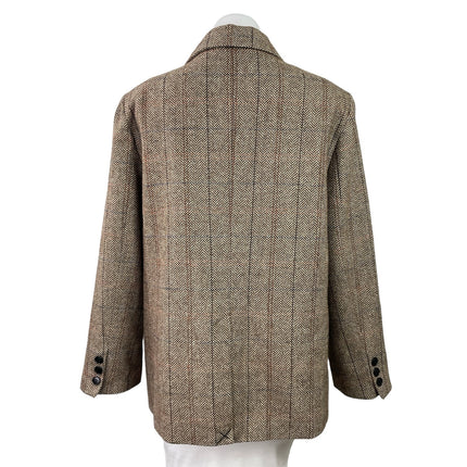 Anthropologie Women's Brown Herringbone Double Breasted Blazer Coat Jacket Sz 10