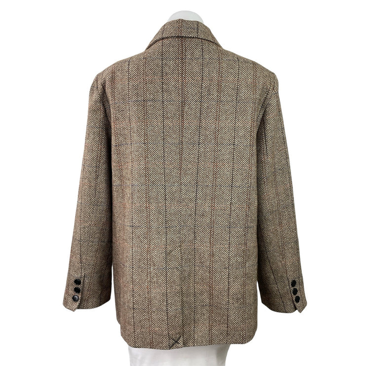 Anthropologie Women's Brown Herringbone Double Breasted Blazer Coat Jacket Sz 10