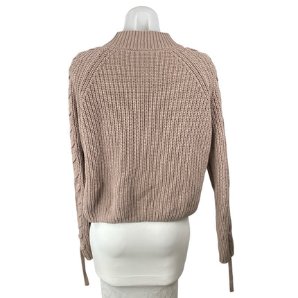 H&M Divided Women's Beige Cable Knit Mock Neck Long Sleeve Crop Sweater Top Sz M