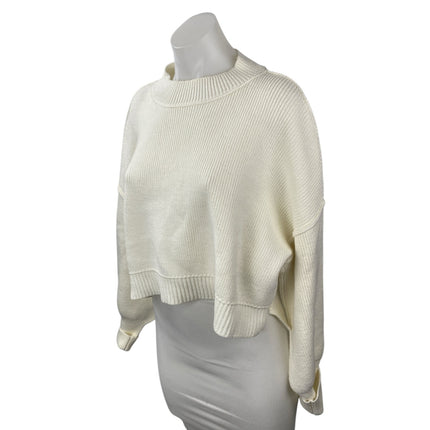 Free People Women's White Cream Ribbed Knit Mock Neck Cropped Sweater Top Sz XS