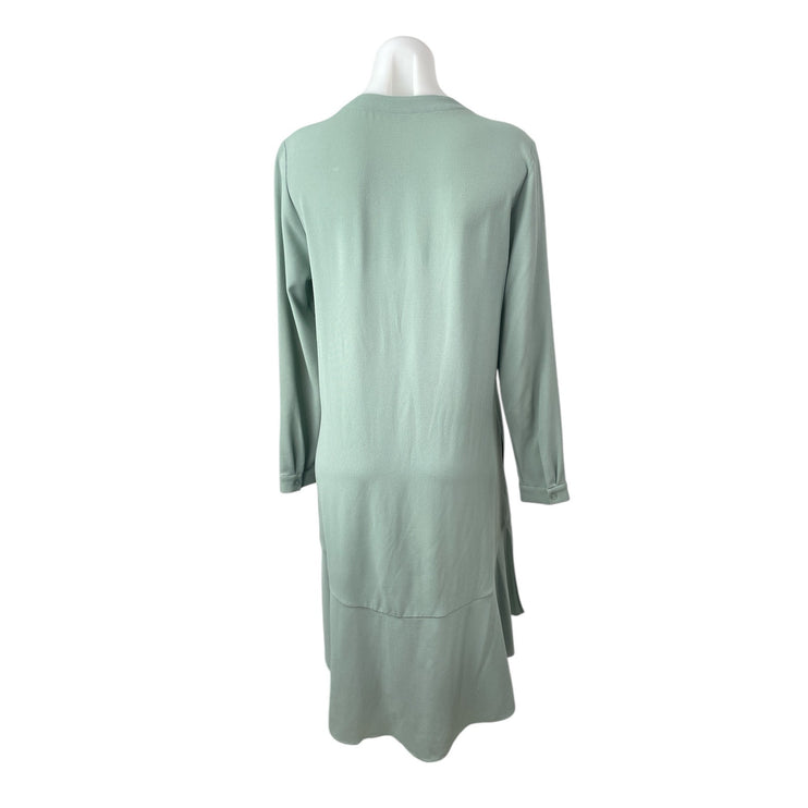 COS Green Long Sleeve Button Down V Neck Drop Waist Swing Midi Dress Size 4