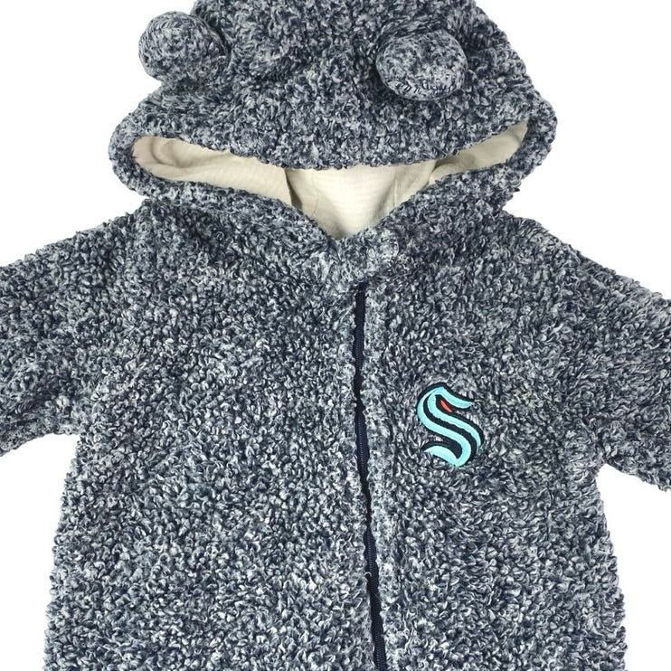 NHL Team Seattle Kraken Hockey Baby Gray Fleece Hoodie Full Zip Sleeper Sz 3/6M