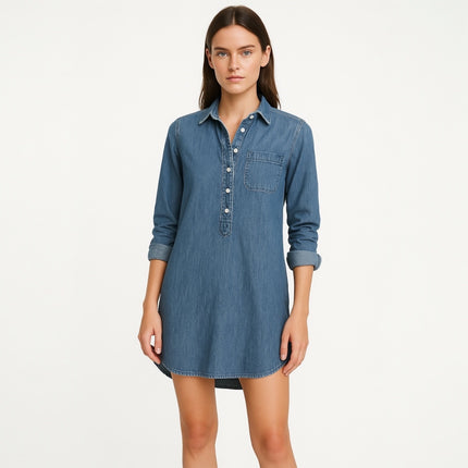 J.Crew Blue Long Sleeve Chambray Denim Jeans Button Front Mini Shirt Dress Sz 4