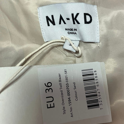 NEW NA-KD Women's Cream White Twill Oversized Button Blazer Coat Jacket Size 6