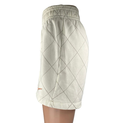 Nike Women's White Quilted Fleece Pull On High Waisted Mini Sweat Shorts Size S
