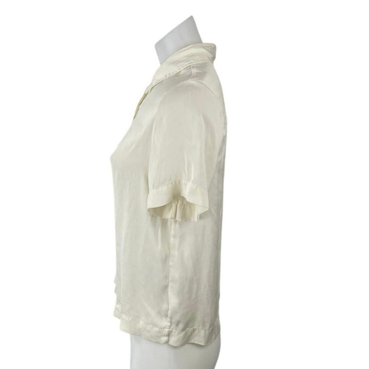 Quince Women's Cream Ivory Silk Satin Short Sleeve Button Up Shirt Top Size XS