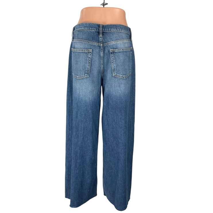 NEW GAP Raw Hem Mid Rise Baggy Palazzo Straight Wide Leg Denim Jeans Pants Sz 27