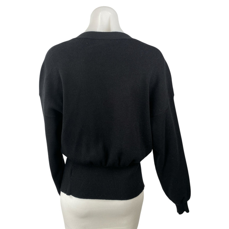 Commense Women's Black Gold Button Knit Long Sleeve Cardigan Sweater Top Size XS