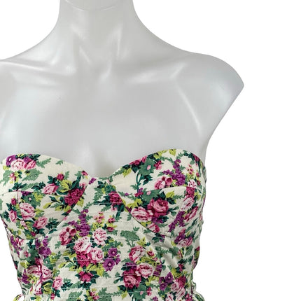 Sans Souci Multicolor Floral Strapless Sweetheart Fit & Flare Mini Dress Size S